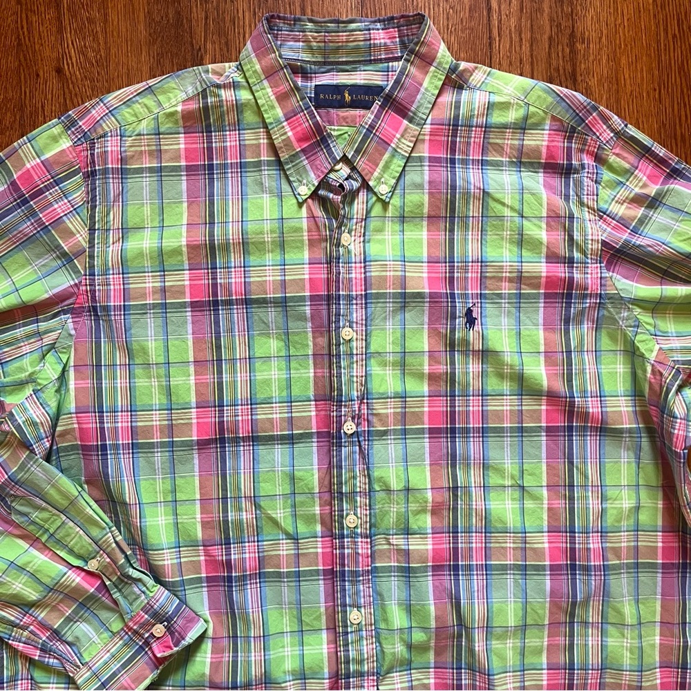 Ralph Lauren XXL pink preppy plaid button up dress shirt men’s heritage Classic